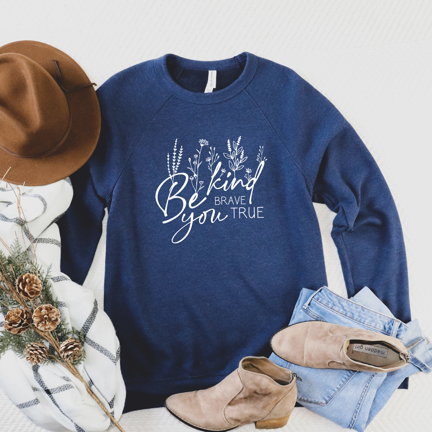 Be Kind Be You Flowers | Bella Canvas Premium Sweatshirt