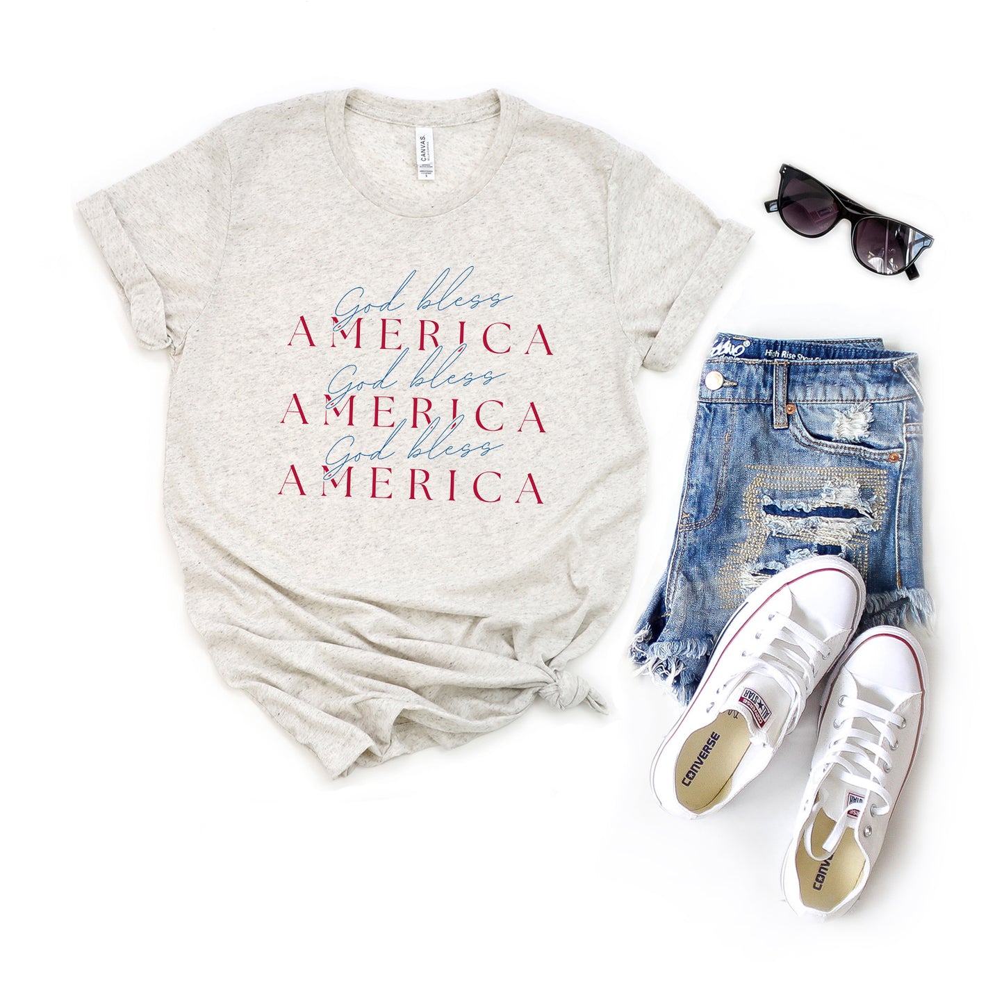 God Bless America Stacked | Short Sleeve Crew Neck