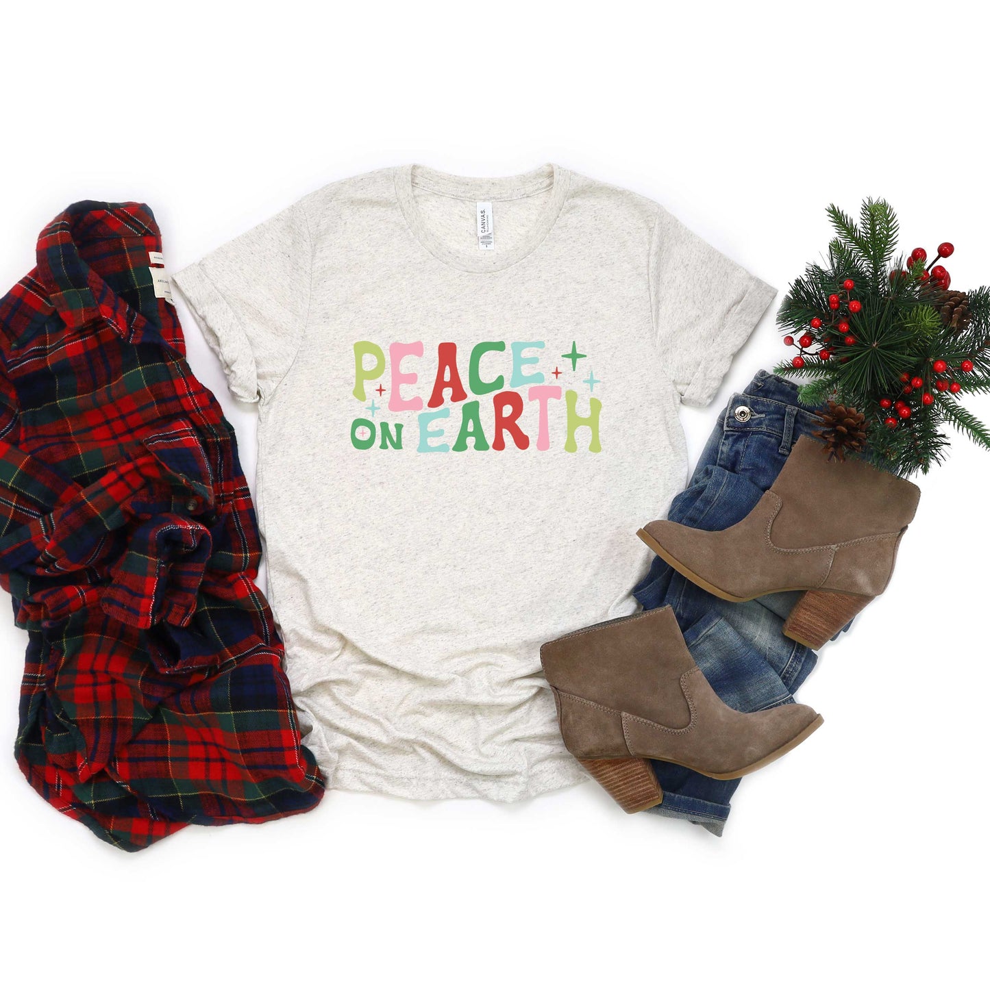 Peace On Earth Colorful | Short Sleeve Crew Neck