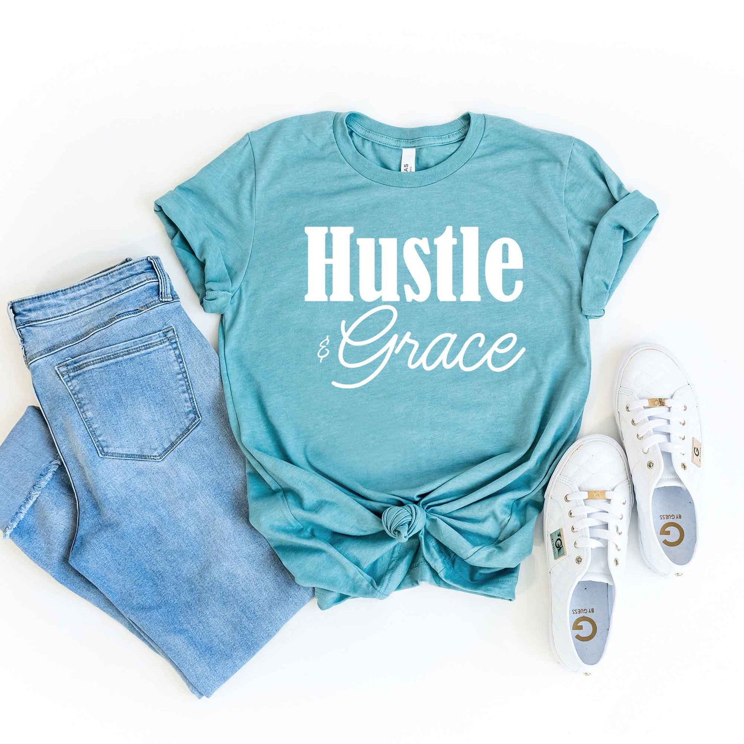 Hustle And Grace Cursive | Short Sleeve Crew Neck