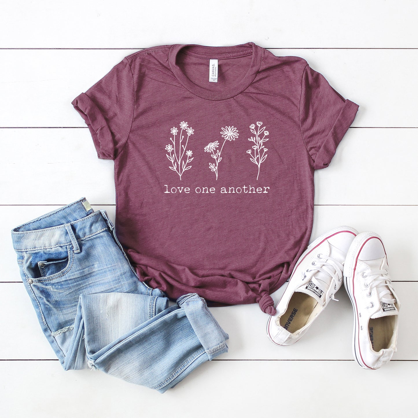 Love One Another Flowers | Short Sleeve Crew Neck