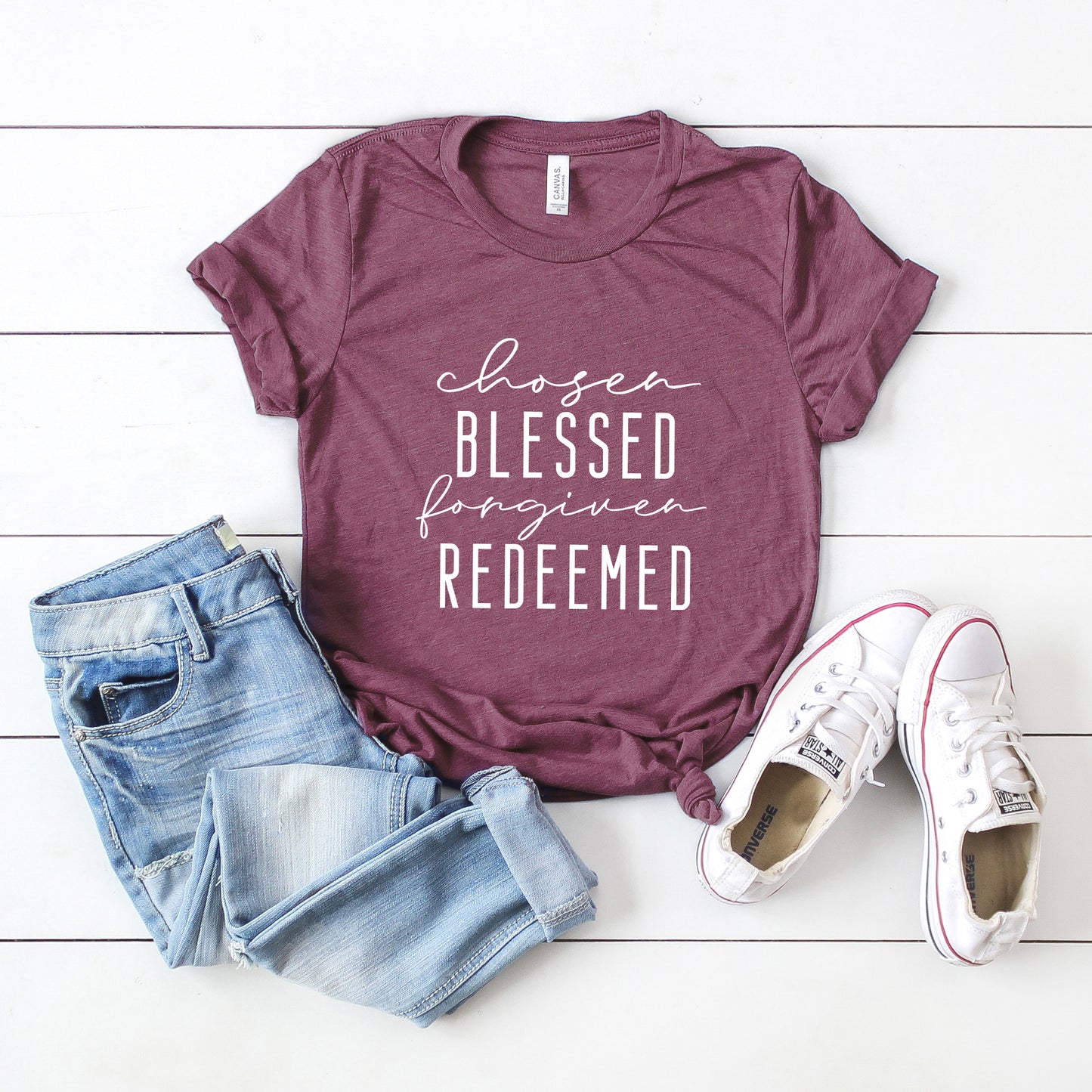 Chosen Blessed Forgiven Redeemed | Short Sleeve Crew Neck