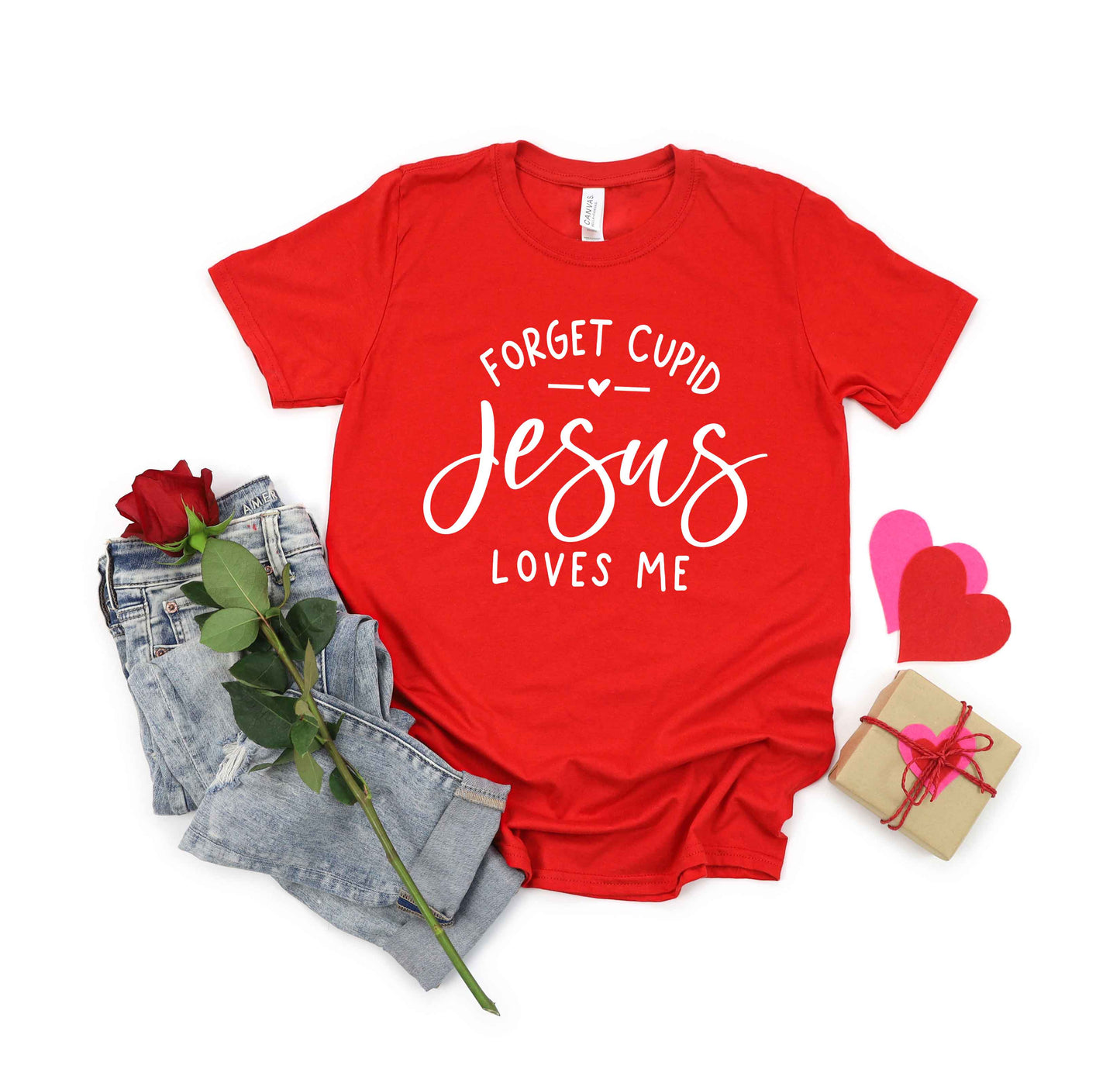Forget Cupid Jesus Loves Me | Short Sleeve Crew Neck