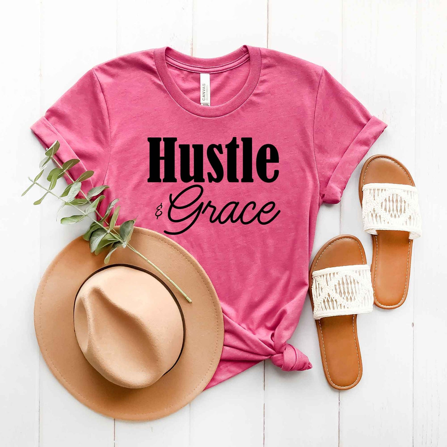 Hustle And Grace Cursive | Short Sleeve Crew Neck