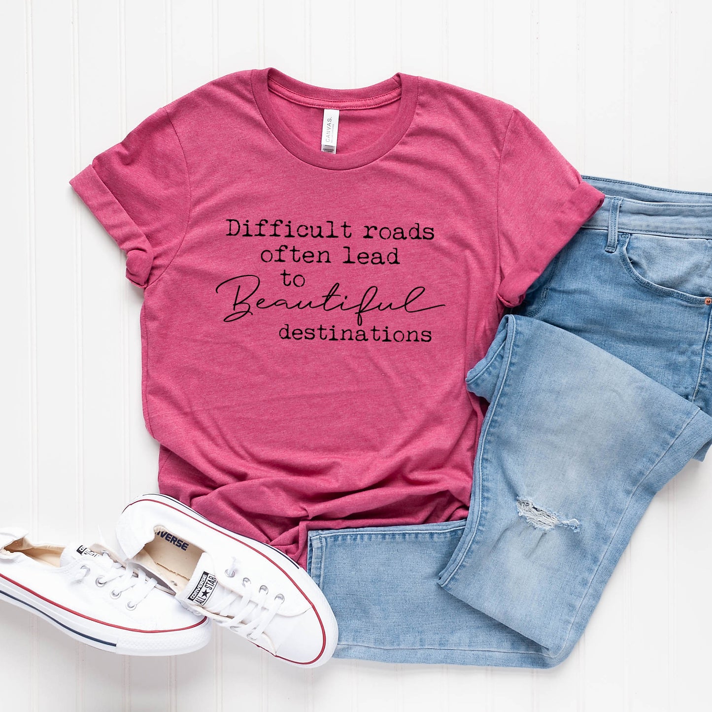 Difficult Roads Often Lead To Beautiful Destinations | Short Sleeve Crew Neck