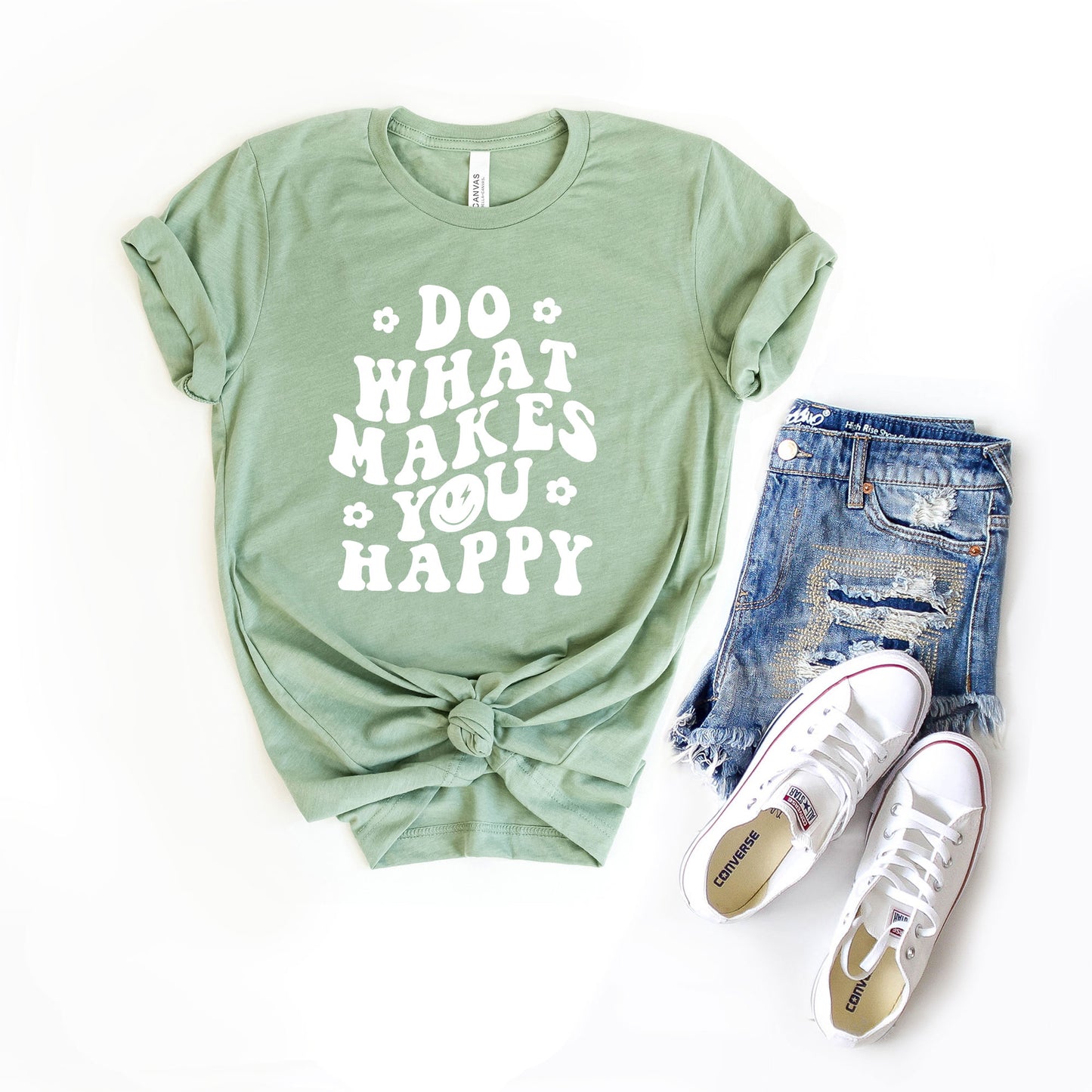 Makes You Happy Smiley Face | Short Sleeve Crew Neck