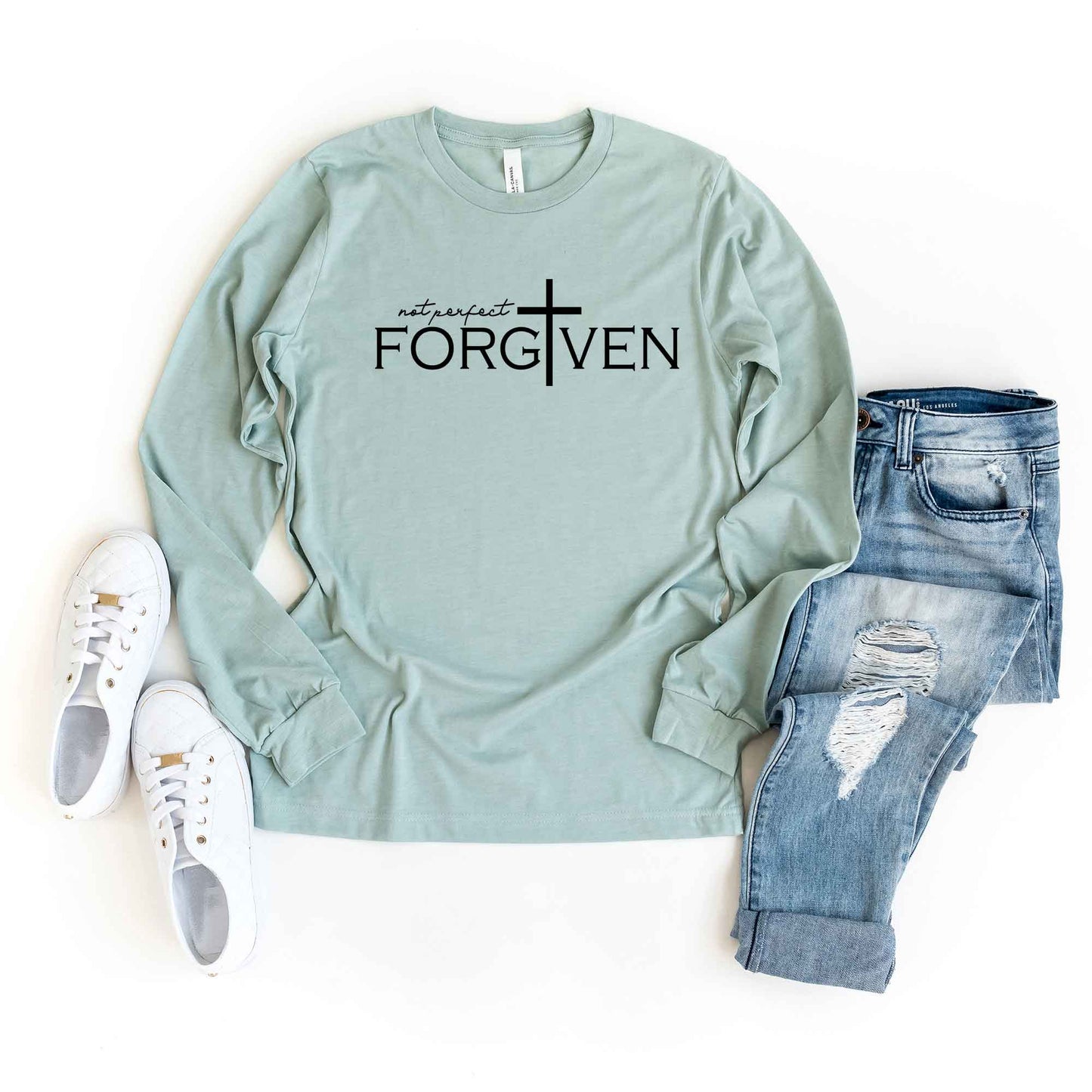 Not Perfect Forgiven Cross | Long Sleeve Crew Neck