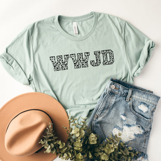 WWJD Leopard | Short Sleeve Crew Neck