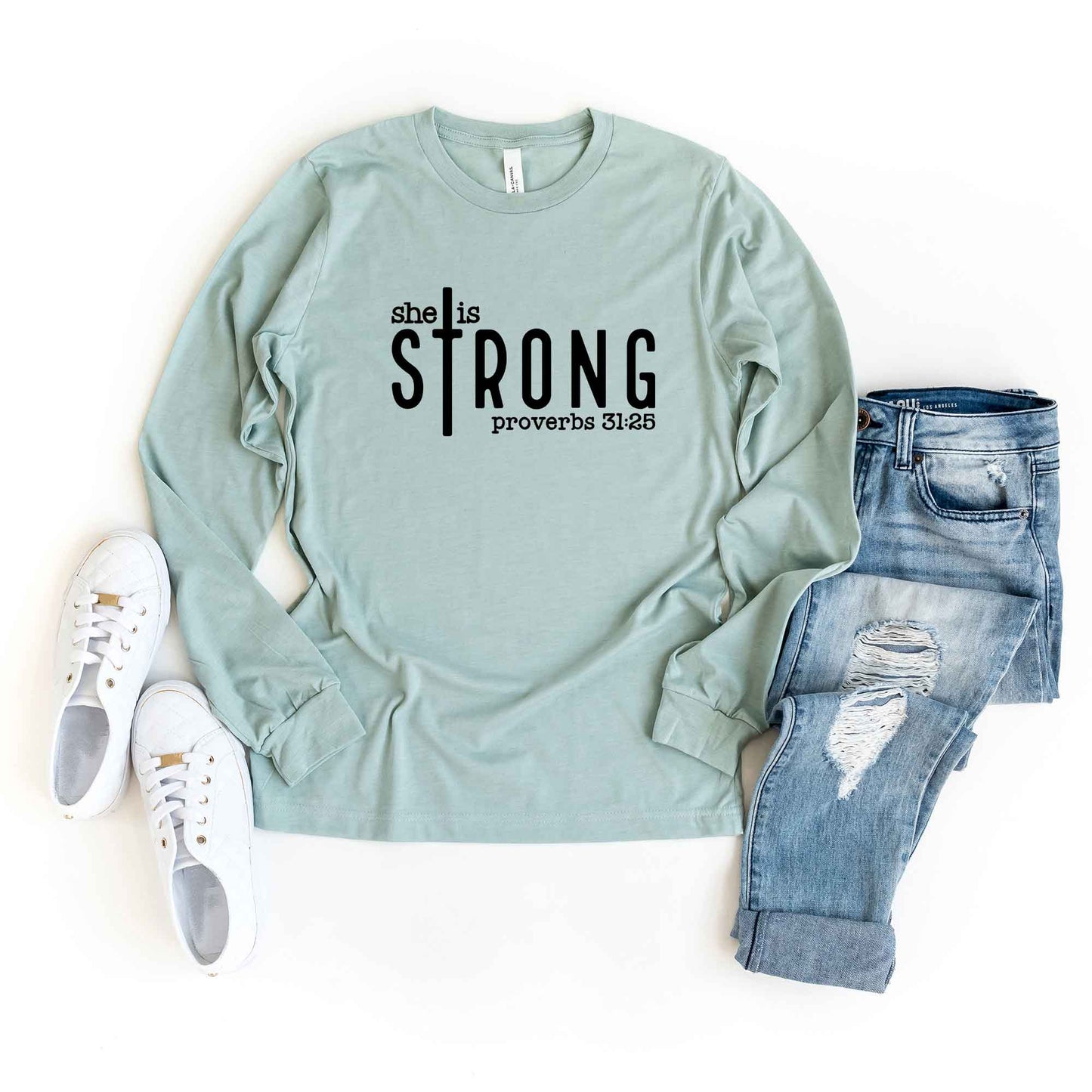 She Is Strong Cross | Long Sleeve Crew Neck