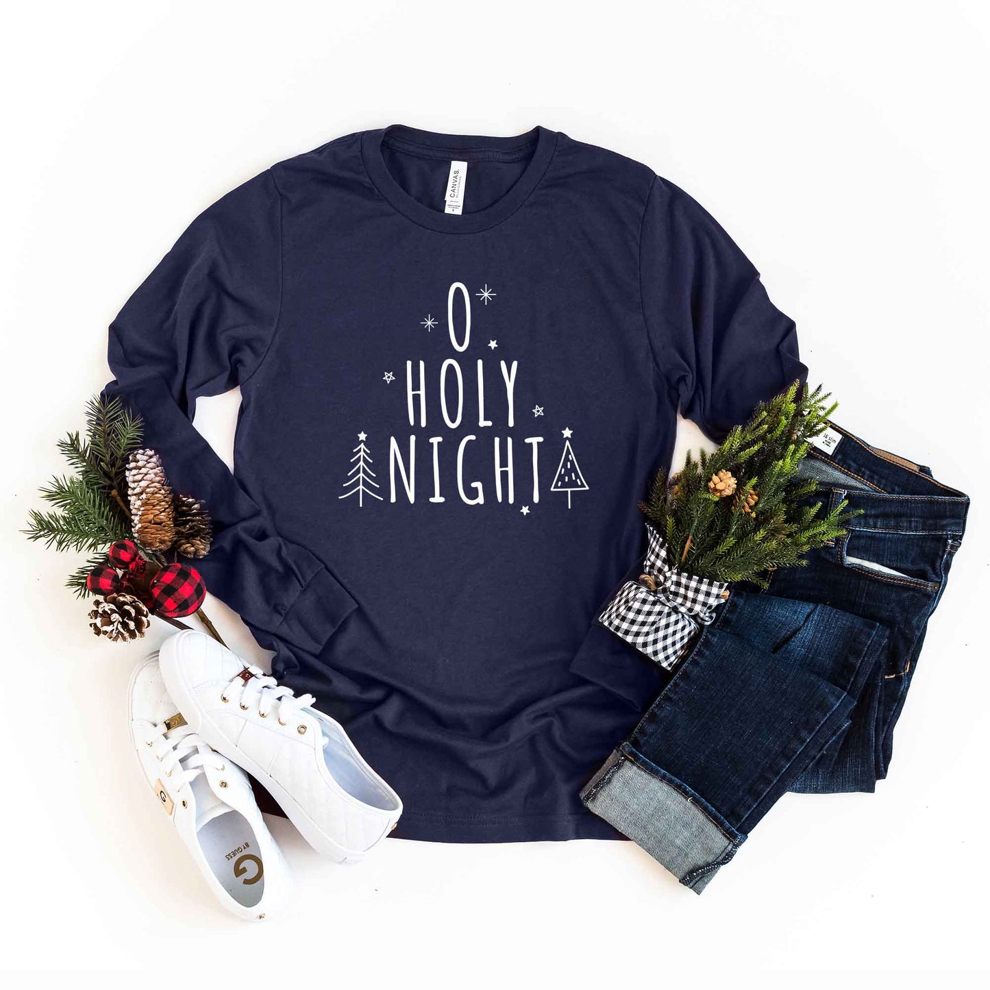 Oh Holy Night Trees | Long Sleeve Crew Neck