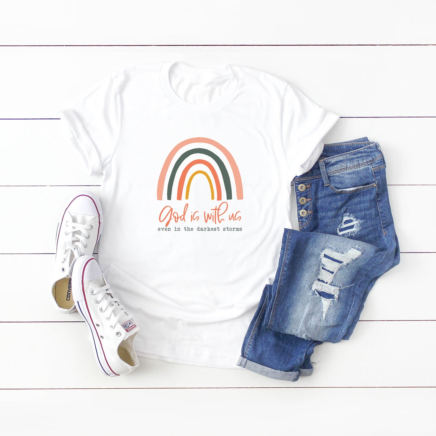 God Is With Us Even In The Darkest Storms | Short Sleeve Crew Neck