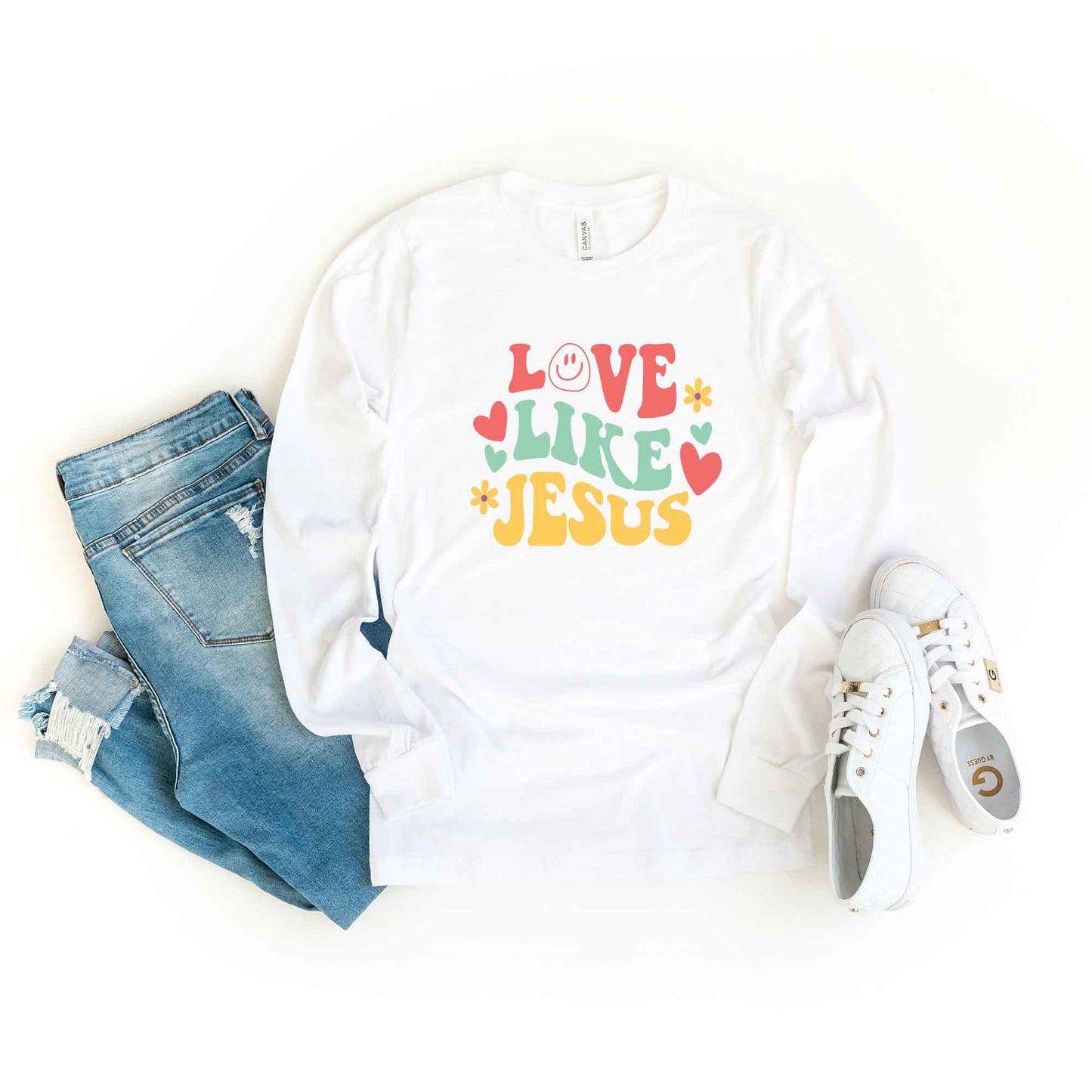 Love Like Jesus Retro Flowers | Long Sleeve Crew Neck