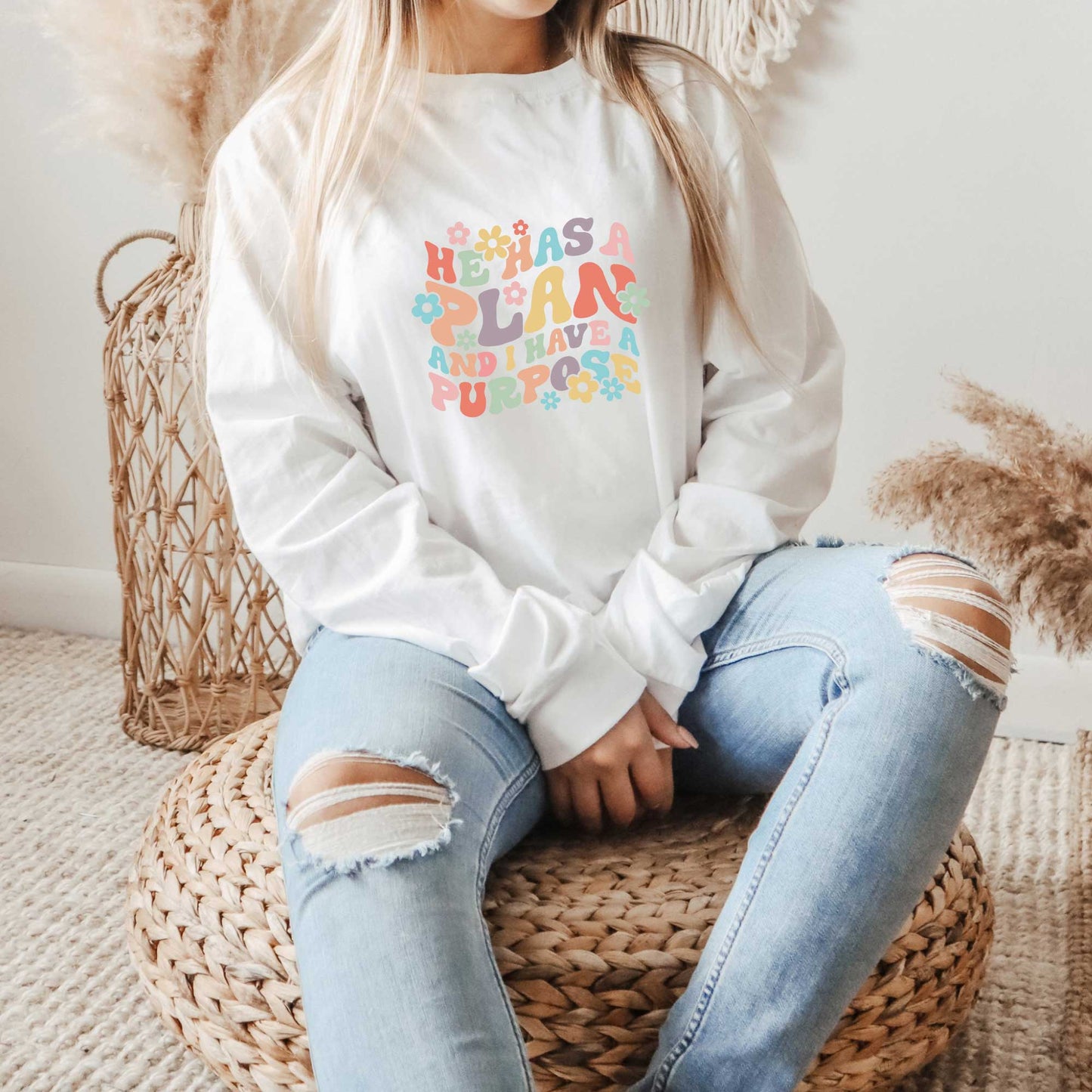 He Has A Plan Flowers | Long Sleeve Crew Neck