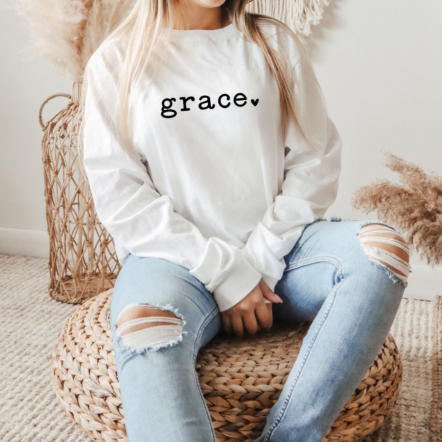 Grace Typewriter With Heart | Long Sleeve Crew Neck