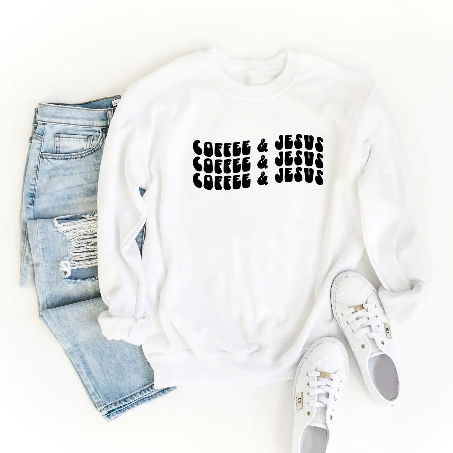 Coffee And Jesus Stacked Wavy | Sweatshirt