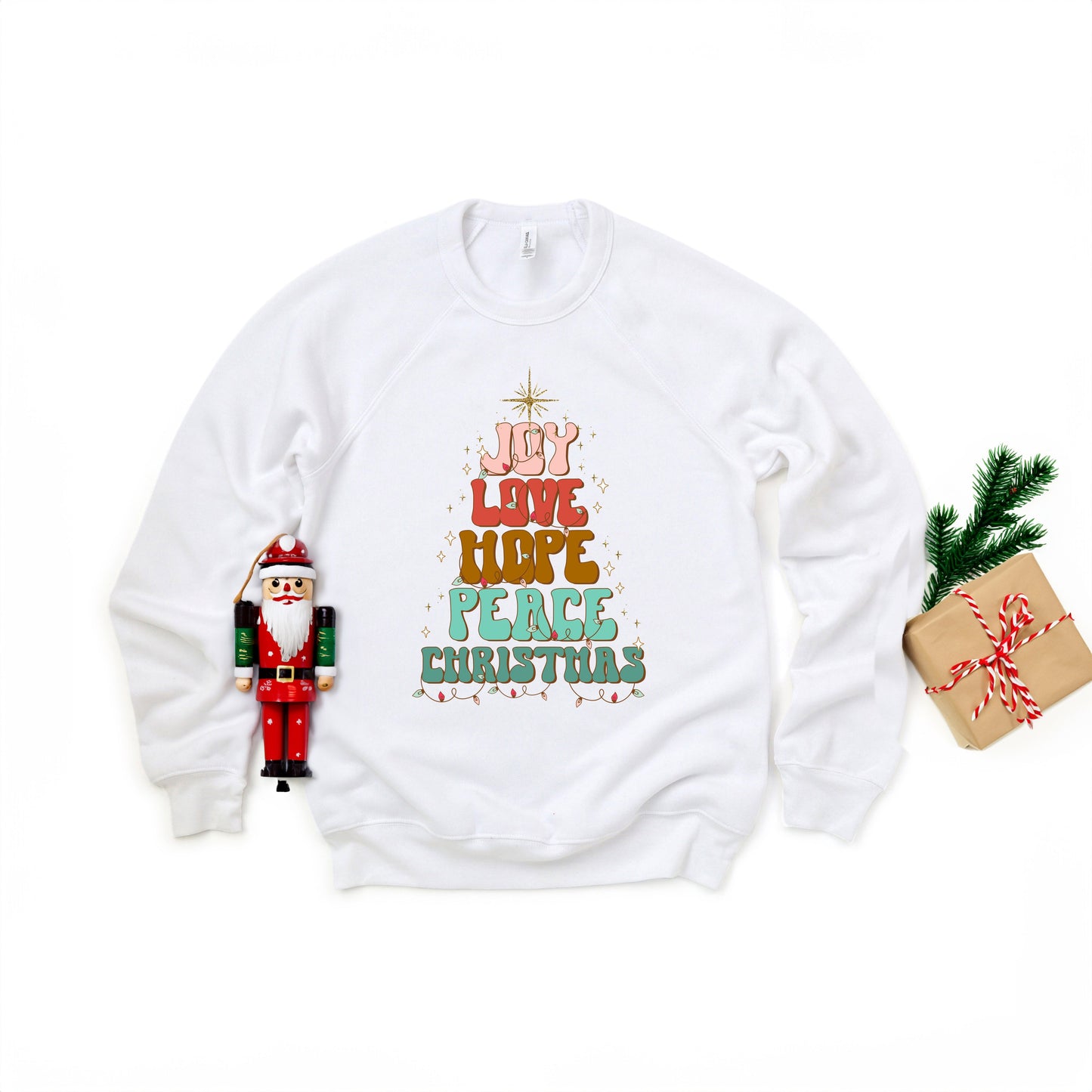Joy Love Hope Peace Christmas Tree | Bella Canvas Premium Sweatshirt
