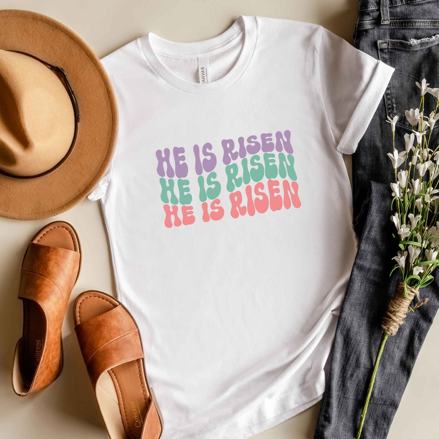 He Is Risen Stacked Wavy Colorful | Short Sleeve Crew Neck