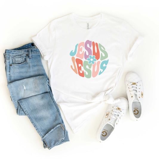 Jesus Colorful Flower | Short Sleeve Crew Neck