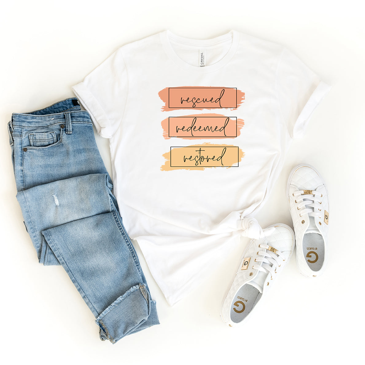 Rescued Redeemed Restored Brushstrokes | Short Sleeve Crew Neck