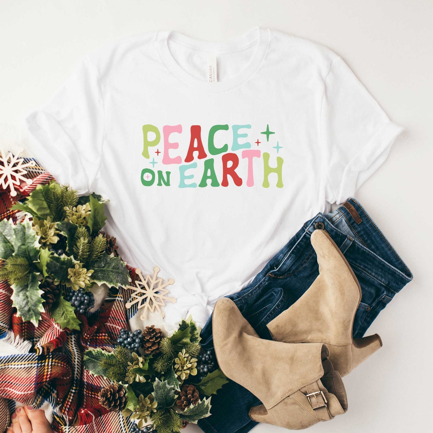 Peace On Earth Colorful | Short Sleeve Crew Neck