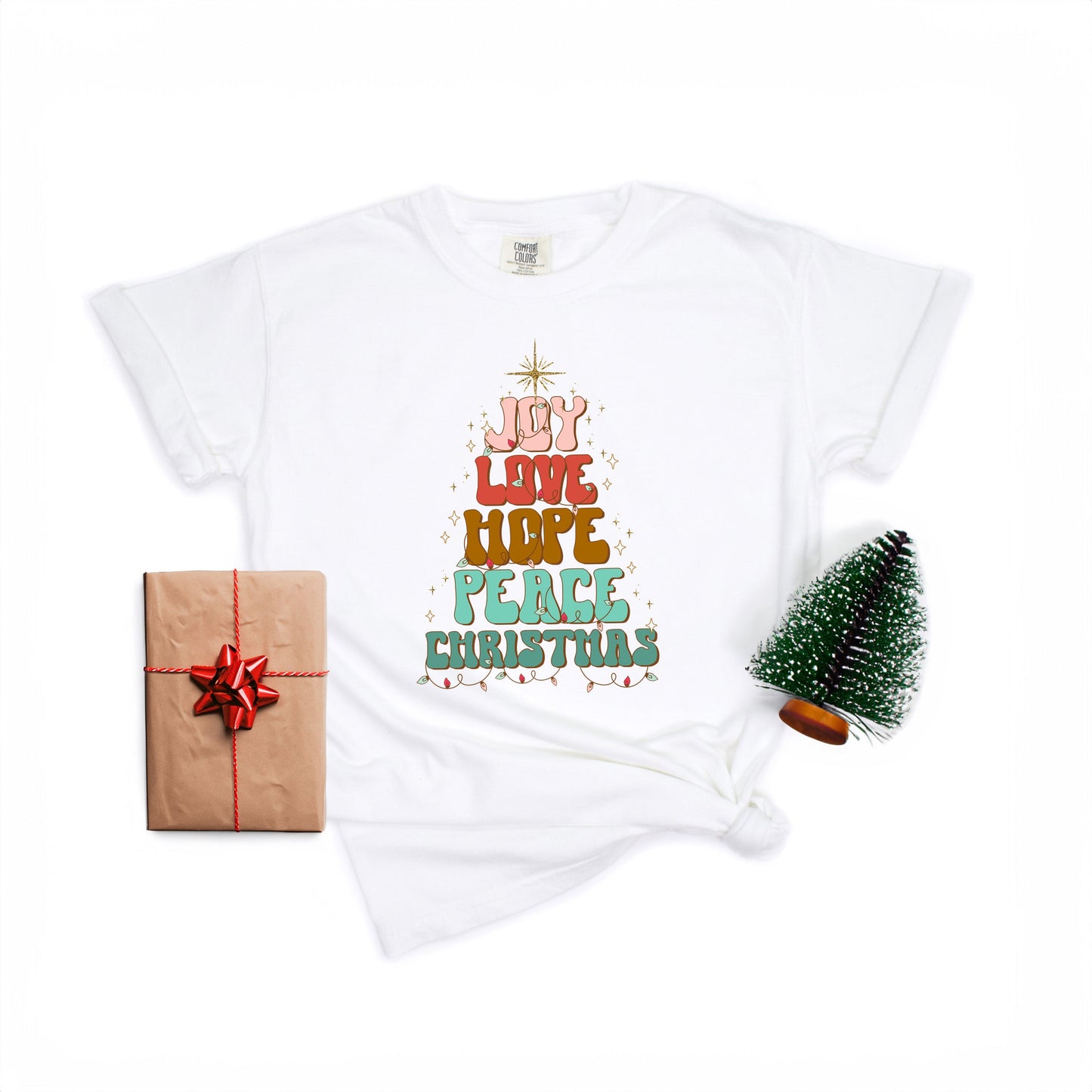 Joy Love Hope Peace Christmas Tree | Garment Dyed Tee