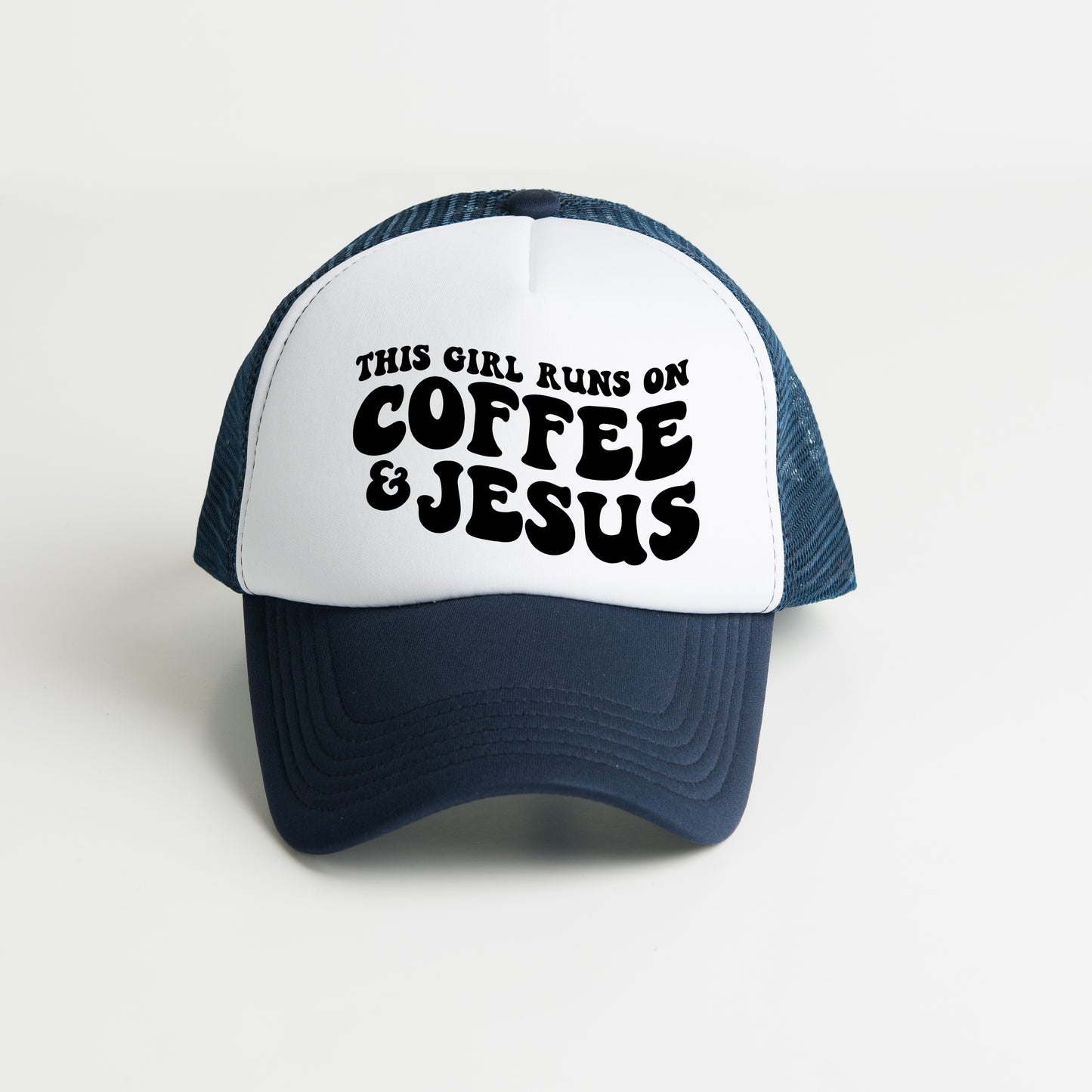 This Girl Runs On Coffee and Jesus | Foam Trucker Hat
