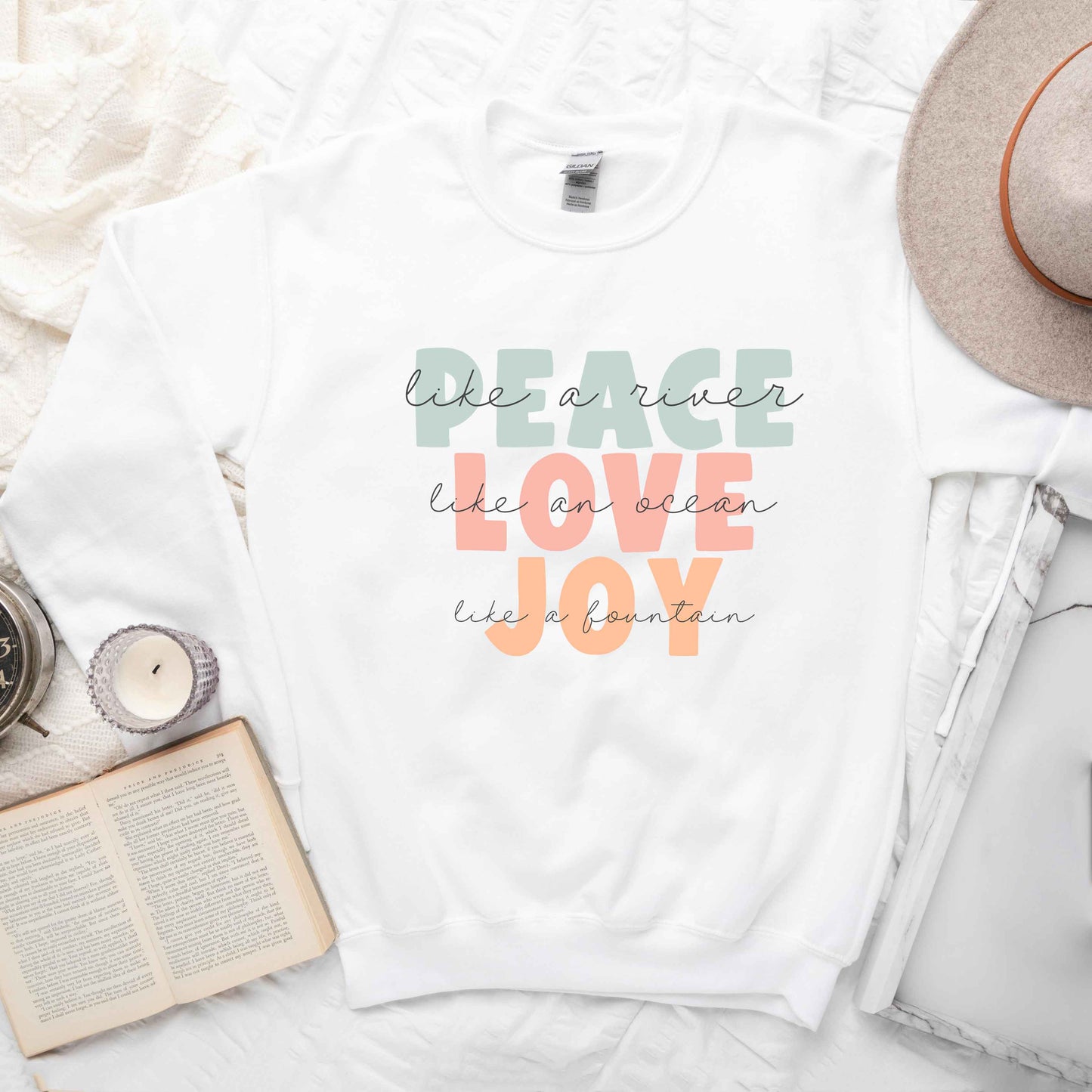 Peace Love Joy Colorful With Scripture | Sweatshirt