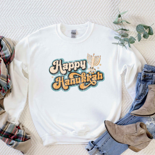 Retro Happy Hanukkah Distressed | Sweatshirt