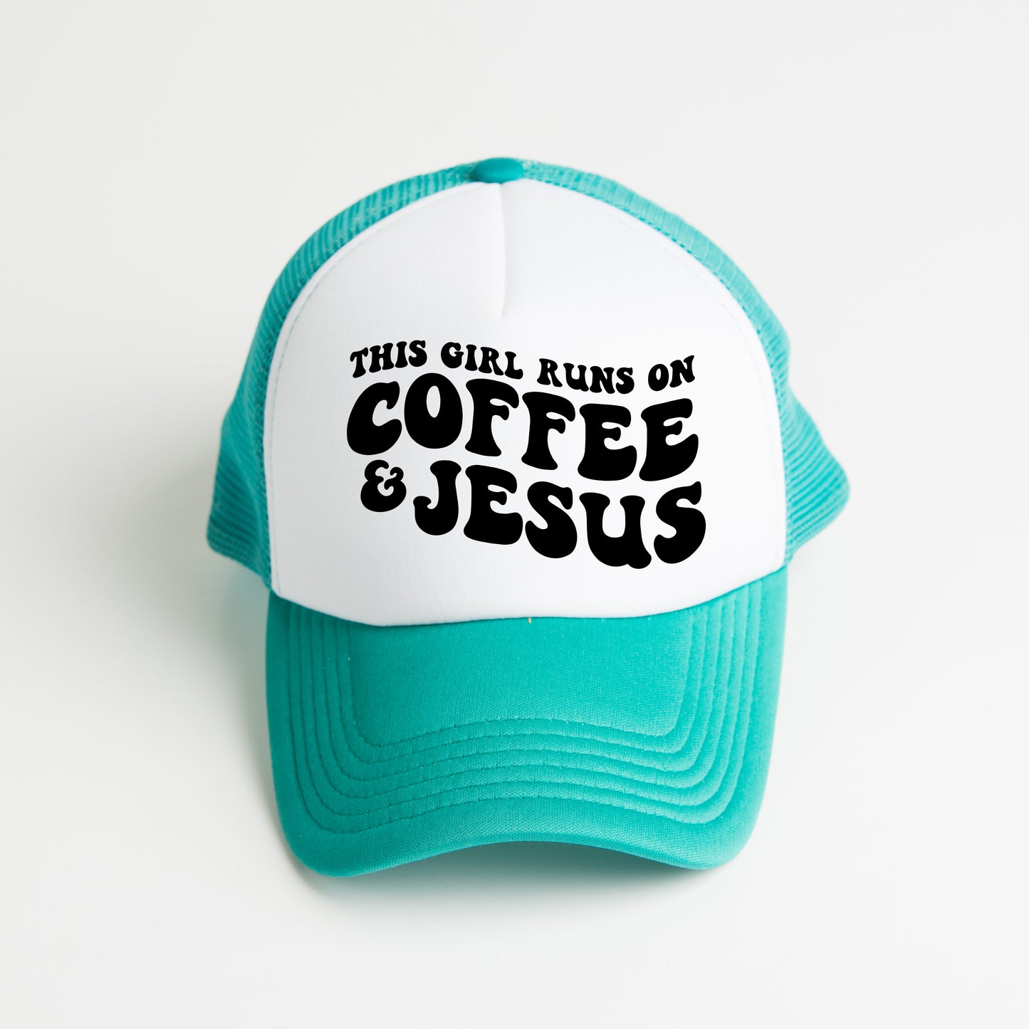 This Girl Runs On Coffee and Jesus | Foam Trucker Hat